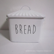 Vintage Enamel Metal Bread Box Storage Box Flour Pot With Lid